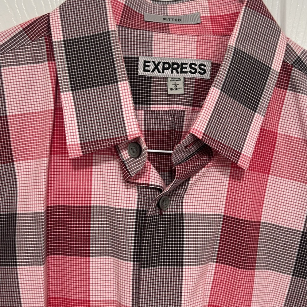 Express Men’s Button Up - fitted - large - red and black